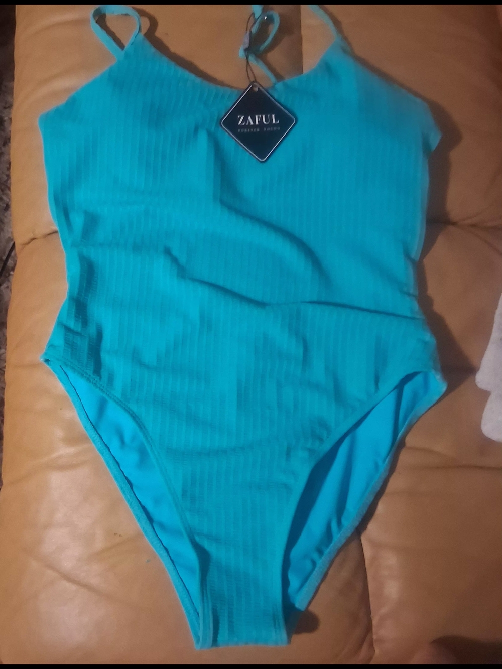 Zaful Turquoise Ribbed One-Piece Swimsuit